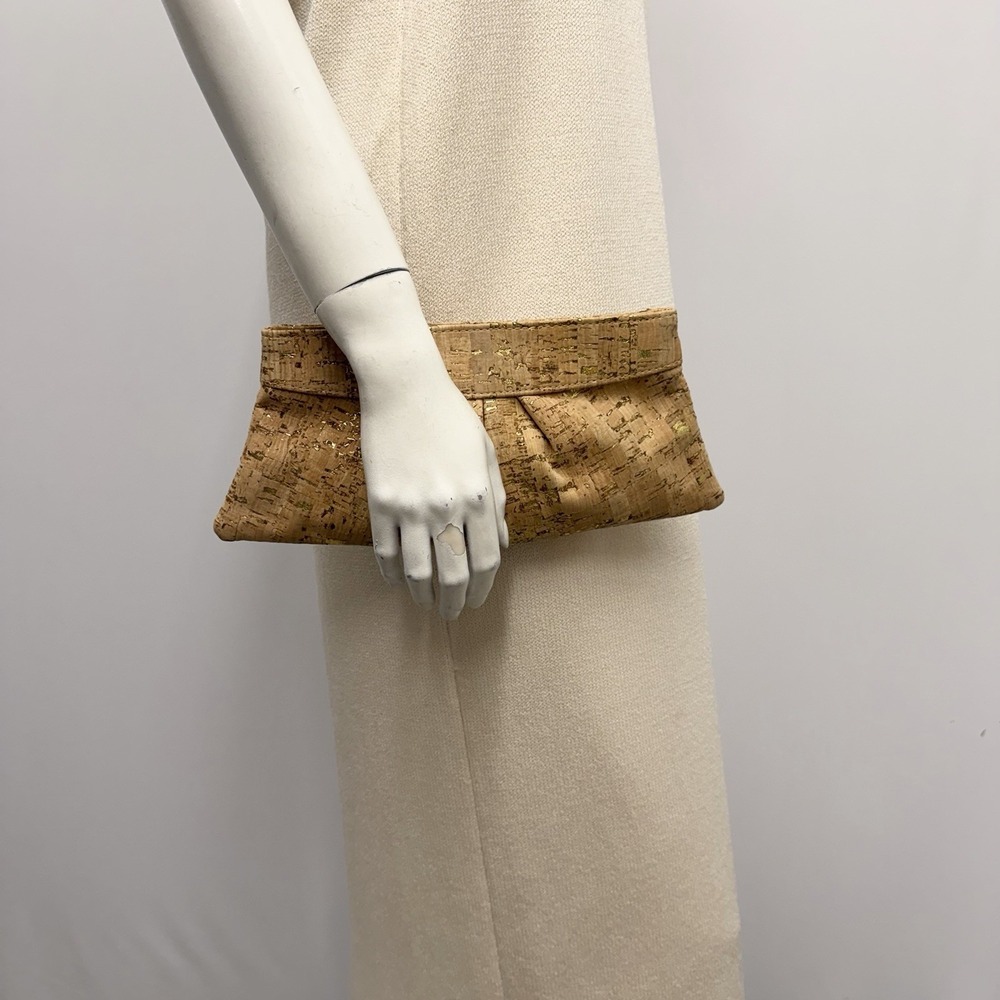 Lauren Merkin Cork Gold Flecks Clutch Bag Purse NWT Tan & Gold Tones